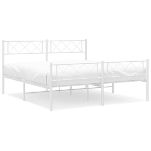 Metal Bed Frame with Footboard White 150x200cm - Image 2