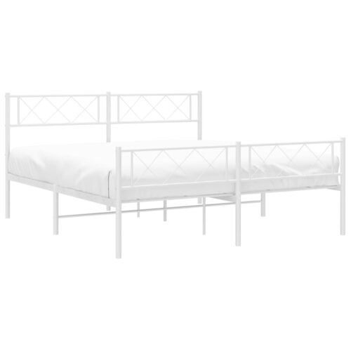 Metal Bed Frame with Footboard White 150x200cm - Image 3