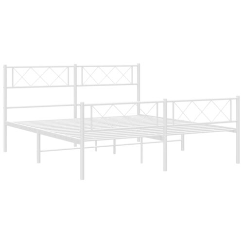 Metal Bed Frame with Footboard White 150x200cm - Image 5