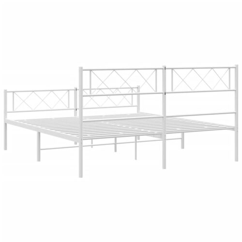 Metal Bed Frame with Footboard White 150x200cm - Image 7
