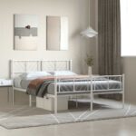 Metal Bed Frame with Footboard White 150x200cm