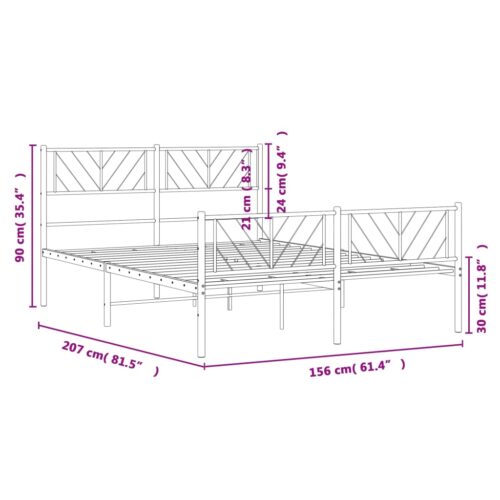 Metal Bed Frame with Footboard White 150x200cm - Image 9