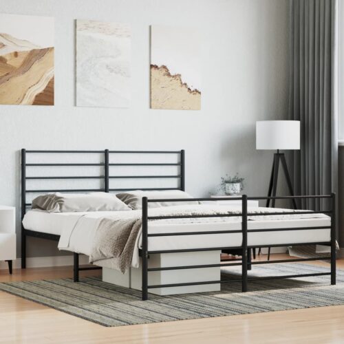 Metal Bed Frame with Footboard Black 135x190cm