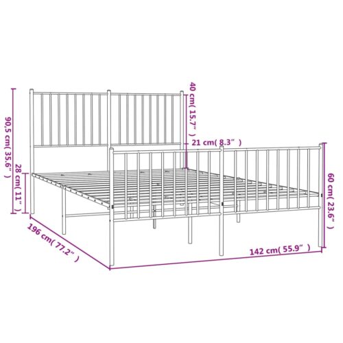 Metal Bed Frame with Footboard White 135x190cm - Image 9