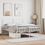 Metal Bed Frame with Footboard White 150x200cm