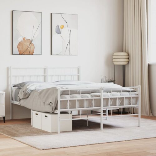 Metal Bed Frame with Footboard White 150x200cm