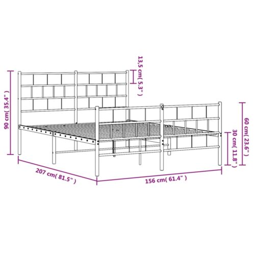 Metal Bed Frame with Footboard Black 150x200cm - Image 9