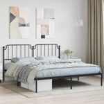 Metal Bed Frame with Headboard Black 183x203cm King