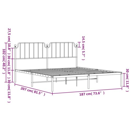 Metal Bed Frame with Headboard Black 183x203cm King - Image 9