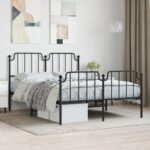 Metal Bed Frame with Footboard Black 150x200cm