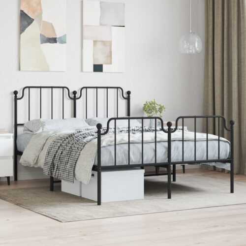 Metal Bed Frame with Footboard Black 150x200cm