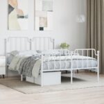 Metal Bed Frame with Footboard White 150x200cm