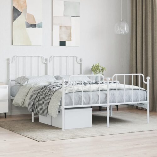 Metal Bed Frame with Footboard White 150x200cm