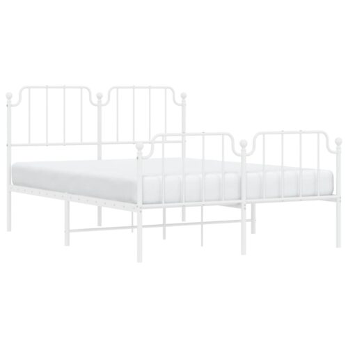 Metal Bed Frame with Footboard White 150x200cm - Image 3