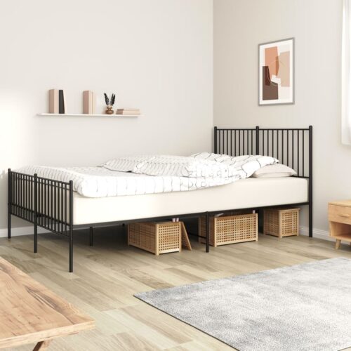 Metal Bed Frame with Footboard Black 150x200cm