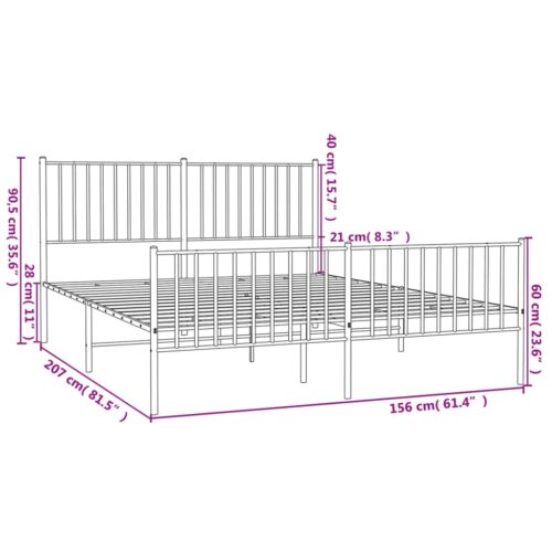 Metal Bed Frame with Footboard Black 150x200cm - Image 9