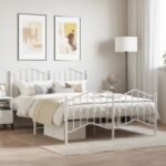 Metal Bed Frame with Footboard White 150x200cm