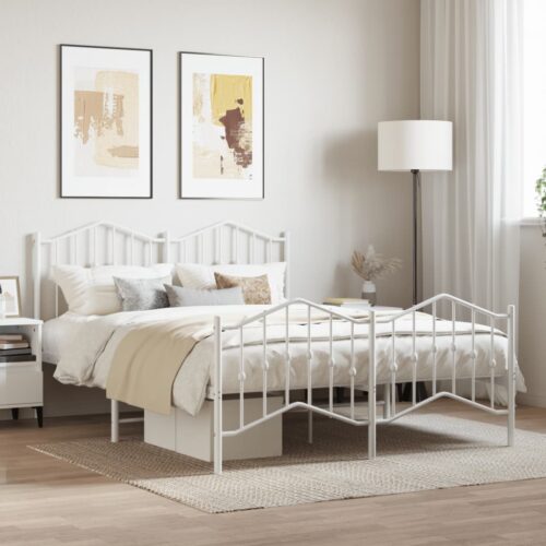 Metal Bed Frame with Footboard White 150x200cm