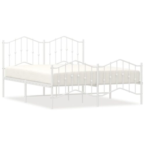 Metal Bed Frame with Footboard White 150x200cm - Image 2