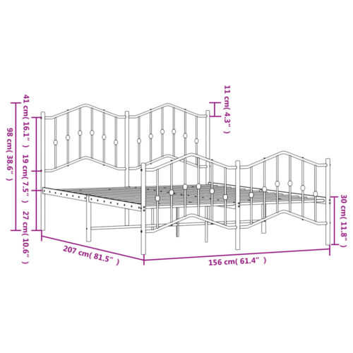 Metal Bed Frame with Footboard White 150x200cm - Image 9