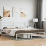 Metal Bed Frame with Headboard White 183x203cm King