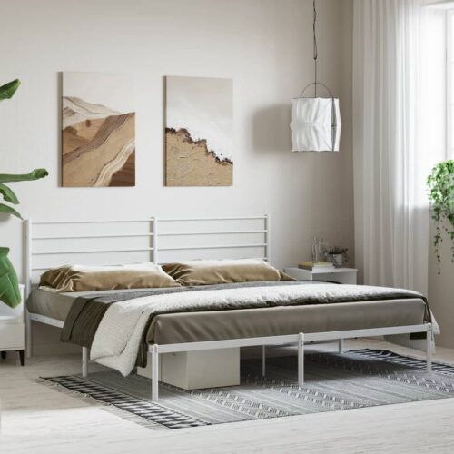 Metal Bed Frame with Headboard White 183x203cm King - Image 3