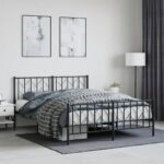 Metal Bed Frame with Footboard Black 150x200cm