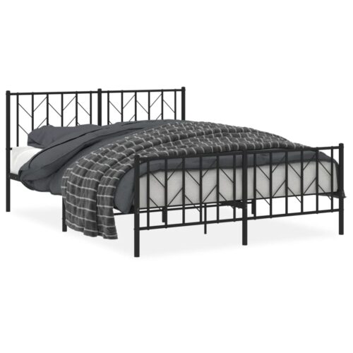 Metal Bed Frame with Footboard Black 150x200cm - Image 2