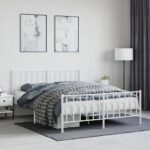 Metal Bed Frame with Footboard White 150x200cm