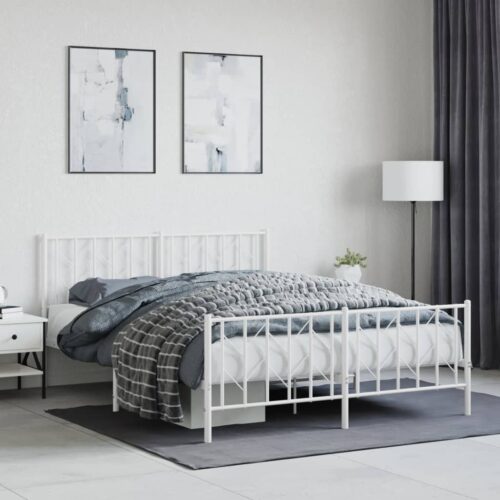 Metal Bed Frame with Footboard White 150x200cm
