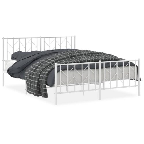 Metal Bed Frame with Footboard White 150x200cm - Image 2