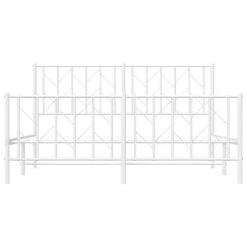 Metal Bed Frame with Footboard White 150x200cm - Image 5