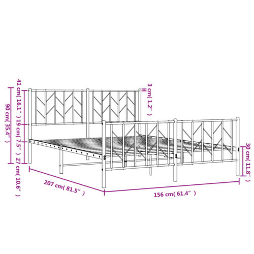 Metal Bed Frame with Footboard White 150x200cm - Image 10