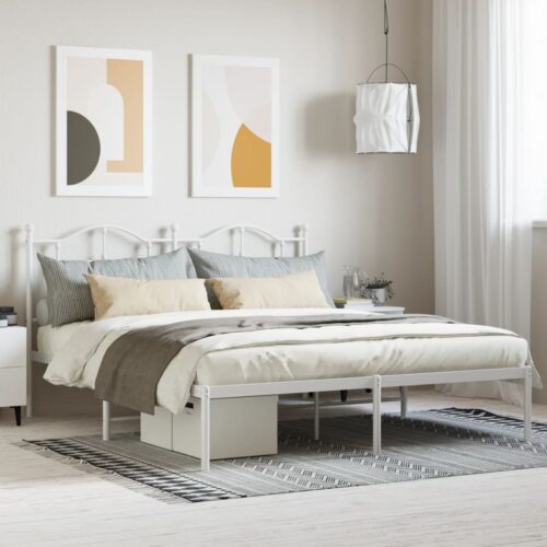 Metal Bed Frame with Headboard White 183x203cm King