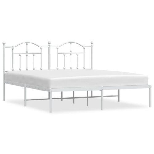 Metal Bed Frame with Headboard White 183x203cm King - Image 2