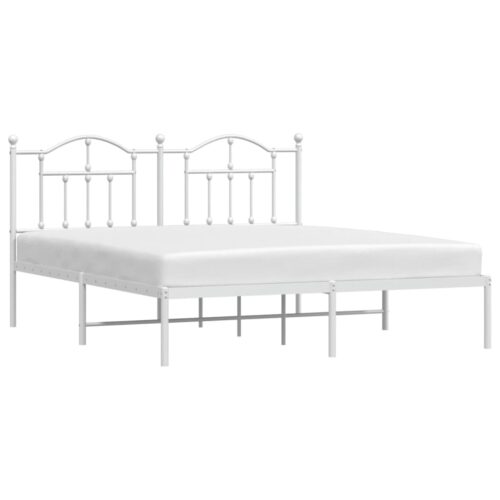 Metal Bed Frame with Headboard White 183x203cm King - Image 3