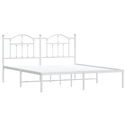 Metal Bed Frame with Headboard White 183x203cm King - Image 4
