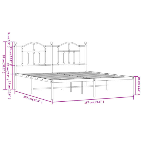 Metal Bed Frame with Headboard White 183x203cm King - Image 9