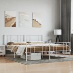 Metal Bed Frame with Footboard White 183x203cm King