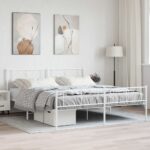 Metal Bed Frame with Footboard White 183x203cm King