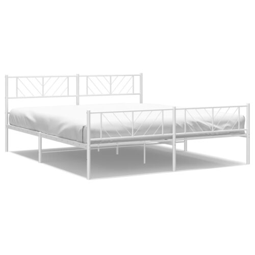 Metal Bed Frame with Footboard White 183x203cm King - Image 2