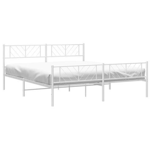 Metal Bed Frame with Footboard White 183x203cm King - Image 3