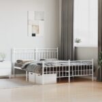 Metal Bed Frame with Footboard White 150x200cm