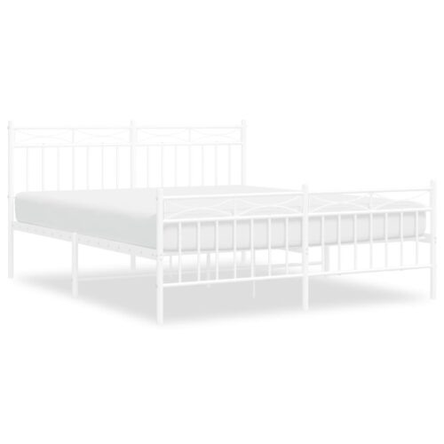 Metal Bed Frame with Footboard White 150x200cm - Image 2