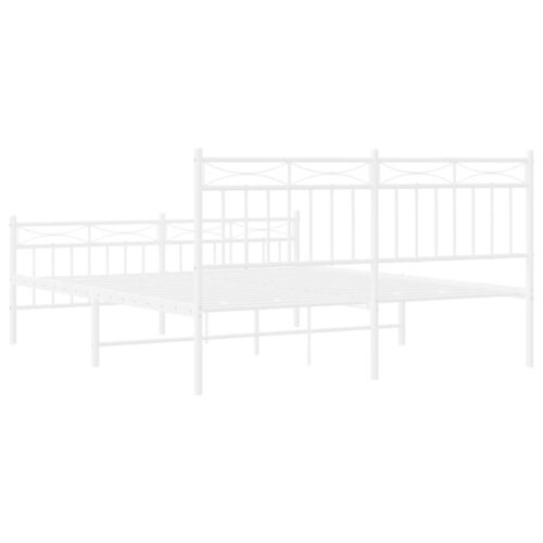 Metal Bed Frame with Footboard White 150x200cm - Image 7
