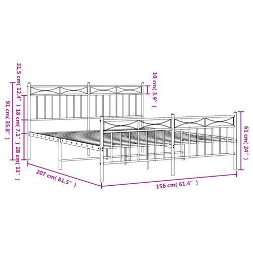 Metal Bed Frame with Footboard White 150x200cm - Image 9