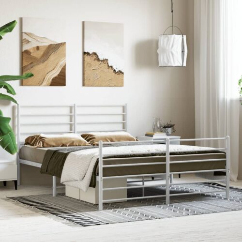 Metal Bed Frame with Footboard White 150x200cm - Image 3
