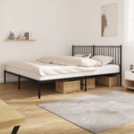 Metal Bed Frame with Headboard Black 183x203cm King