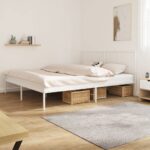 Metal Bed Frame with Headboard White 183x203cm King
