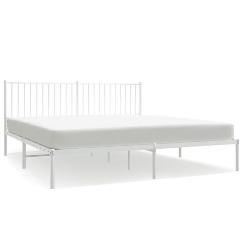 Metal Bed Frame with Headboard White 183x203cm King - Image 2